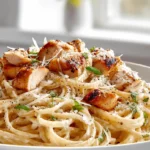 Cremige Protein Pasta Alfredo mit Hähnchen & Parmesan