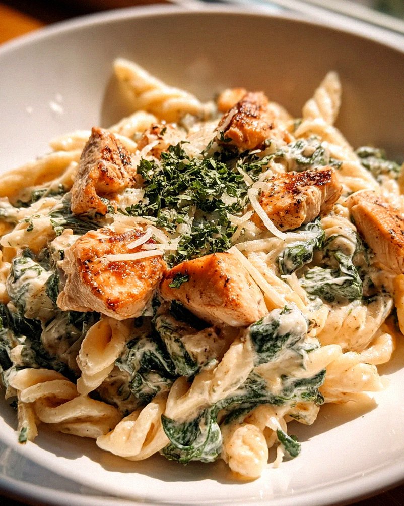 Frischkäse Spinat Hähnchen Pasta – Cremig und lecker genießen!