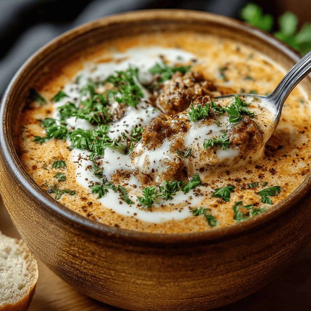 Friss-dich-dumm-Suppe – Cremige Käsesuppe mit Hackfleisch