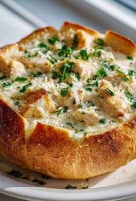 Garlic Bread Bowls with Creamy Chicken Alfredo