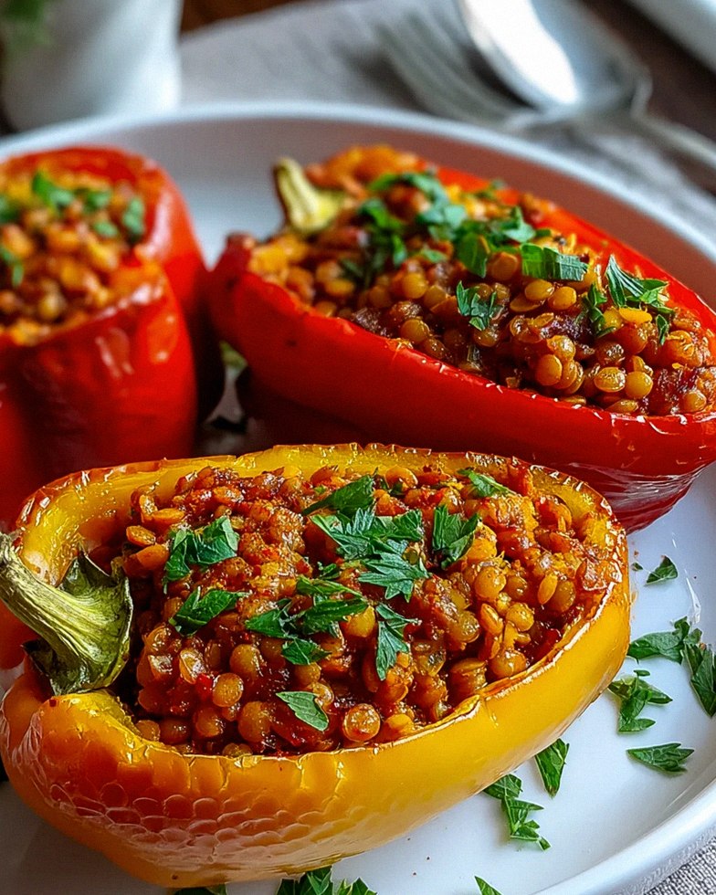 Gefüllte Spitzpaprika mit Linsen