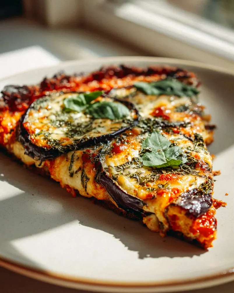 Keto Aubergine Pizza Scheiben: Knusprig mit Parmesankruste!