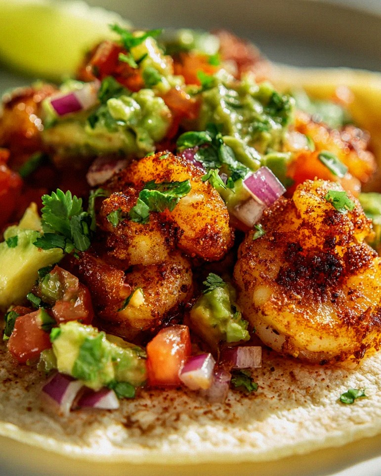 Knusprige Air Fryer Shrimp Tacos mit Avocado Salsa