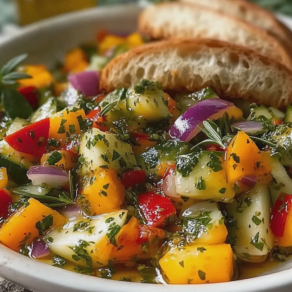 Mangosalat frisch mit Gurke und roter Paprika zubereiten – Schritt 1