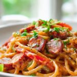 Würzige Cajun Rindswurst Pasta Bowl mit Reis & Gemüse
