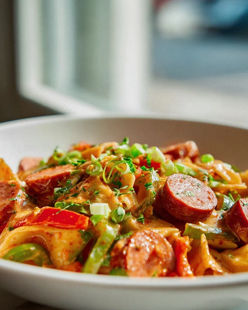 Würzige Cajun Rindswurst Pasta Bowl mit Reis & Gemüse – Schritt 2