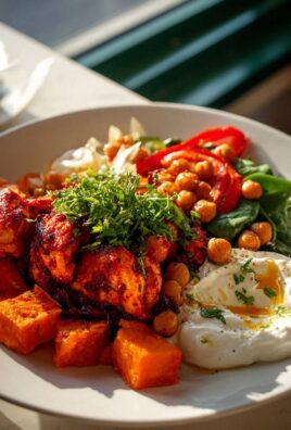 Würziges Ofen-Harissa Hähnchen mit Süßkartoffel, Kichererbsen und Knoblauchjoghurt