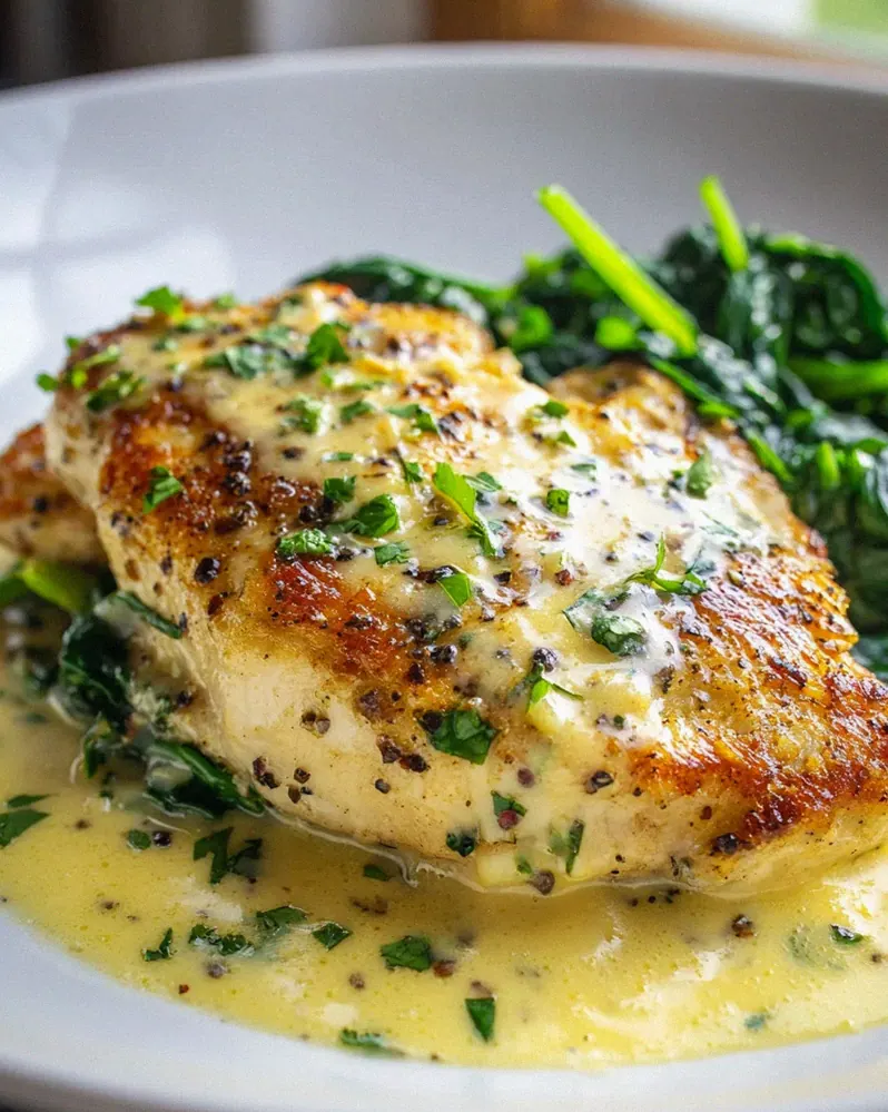 Zitronen-Parmesan Hähnchen mit Spinat